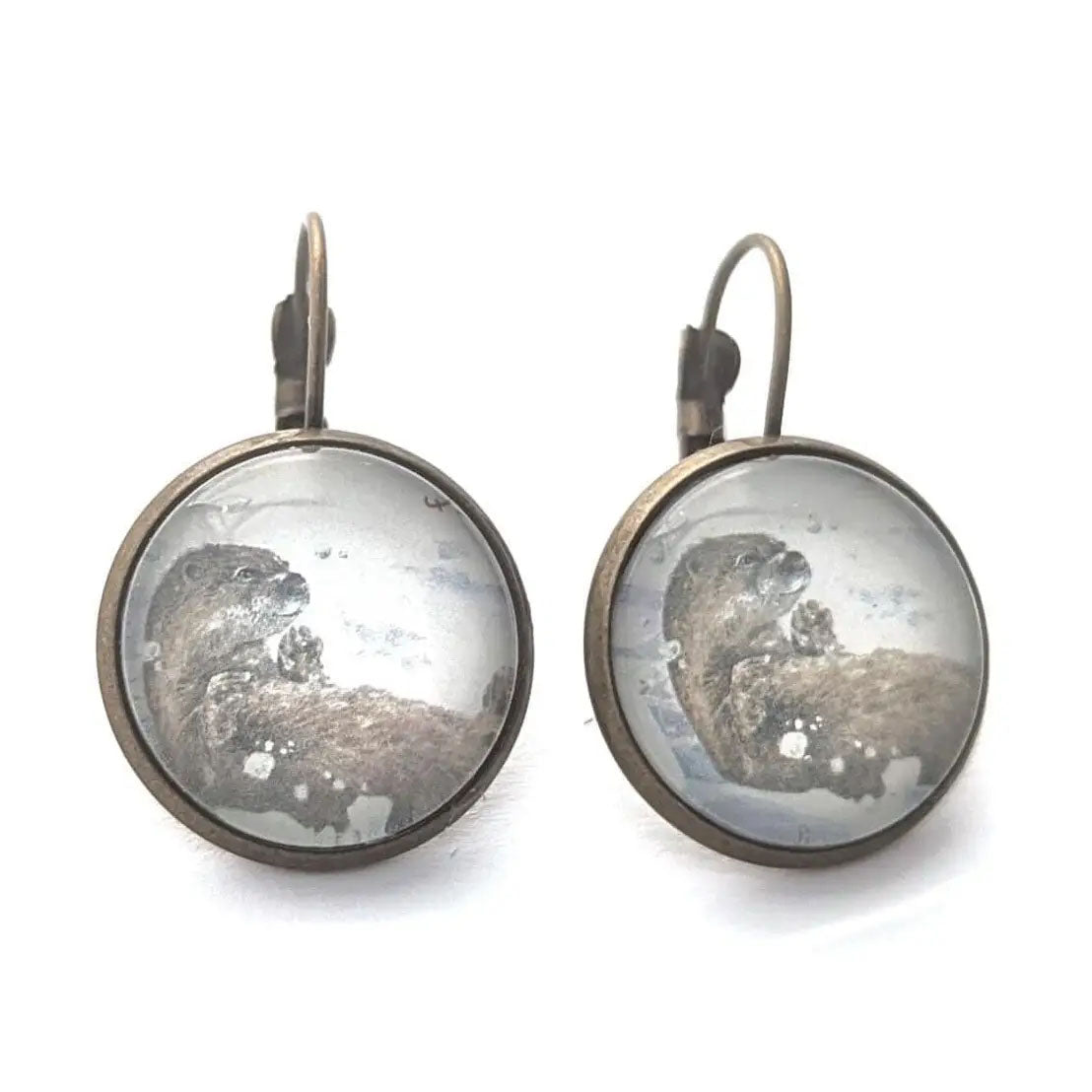 Postage Stamp Earrings - 2021 USA Otters in Snow Sliding