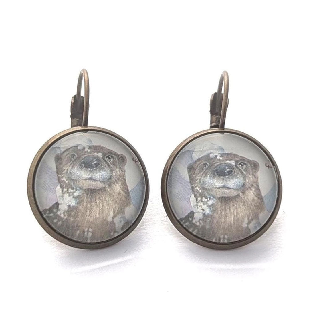 Postage Stamp Earrings - 2021 USA Otters in Snow Peeking