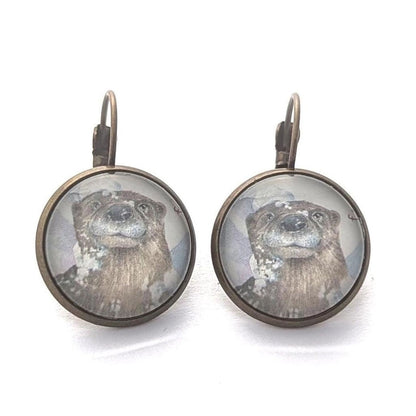 Postage Stamp Earrings - 2021 USA Otters in Snow Peeking