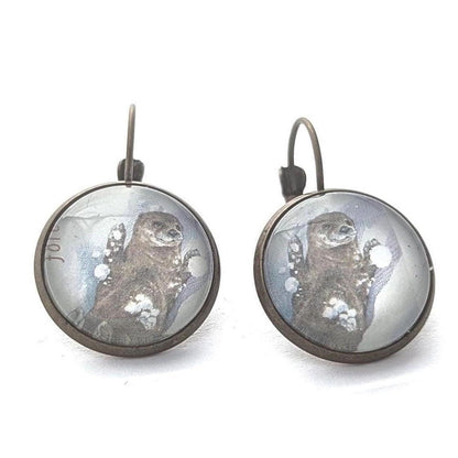 Postage Stamp Earrings - 2021 USA Otters in Snow Tumbling