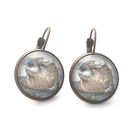Postage Stamp Earrings - 2021 USA Otters in Snow Swimming
