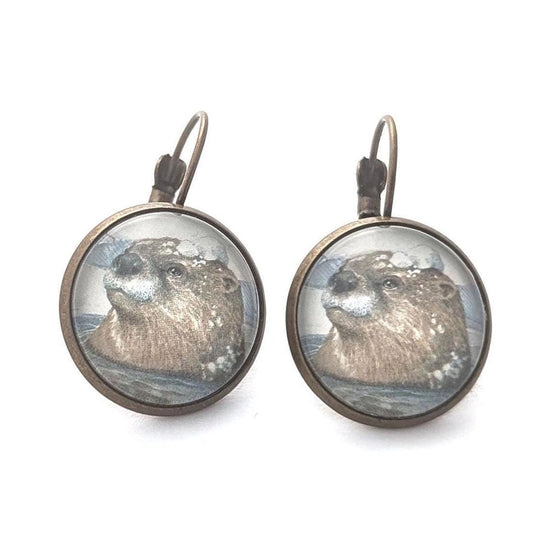 Postage Stamp Earrings - 2021 USA Otters in Snow Swimming