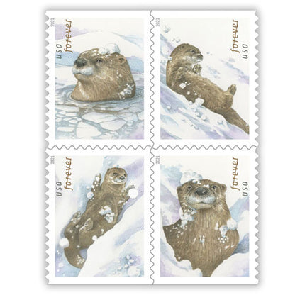 Postage Stamp Earrings - 2021 USA Otters in Snow