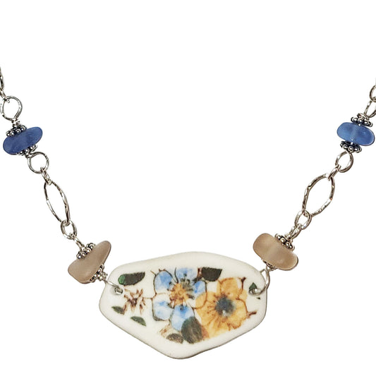 Pottery and Sterling Necklace - Floral