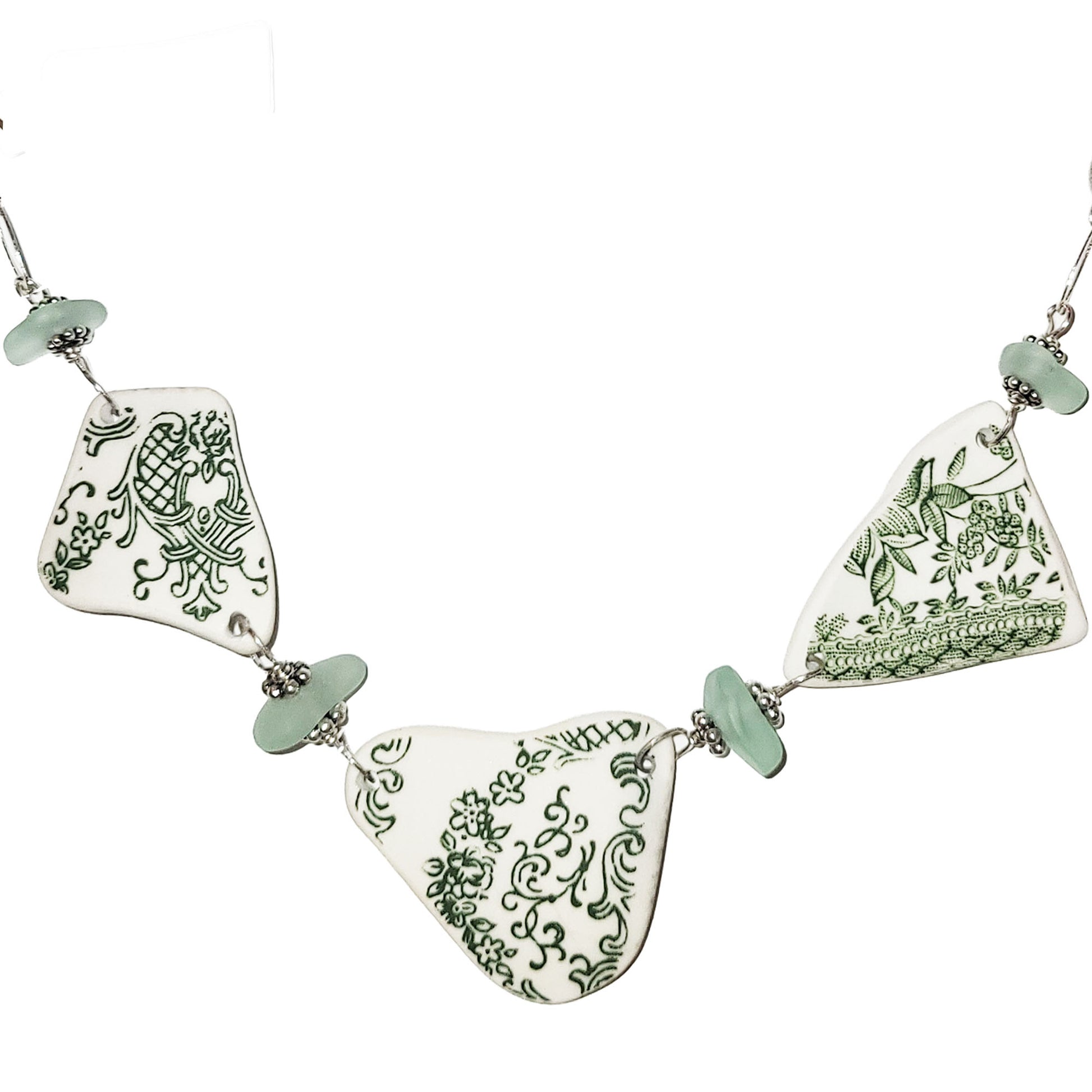 Pottery and Sterling Necklace - Three Green