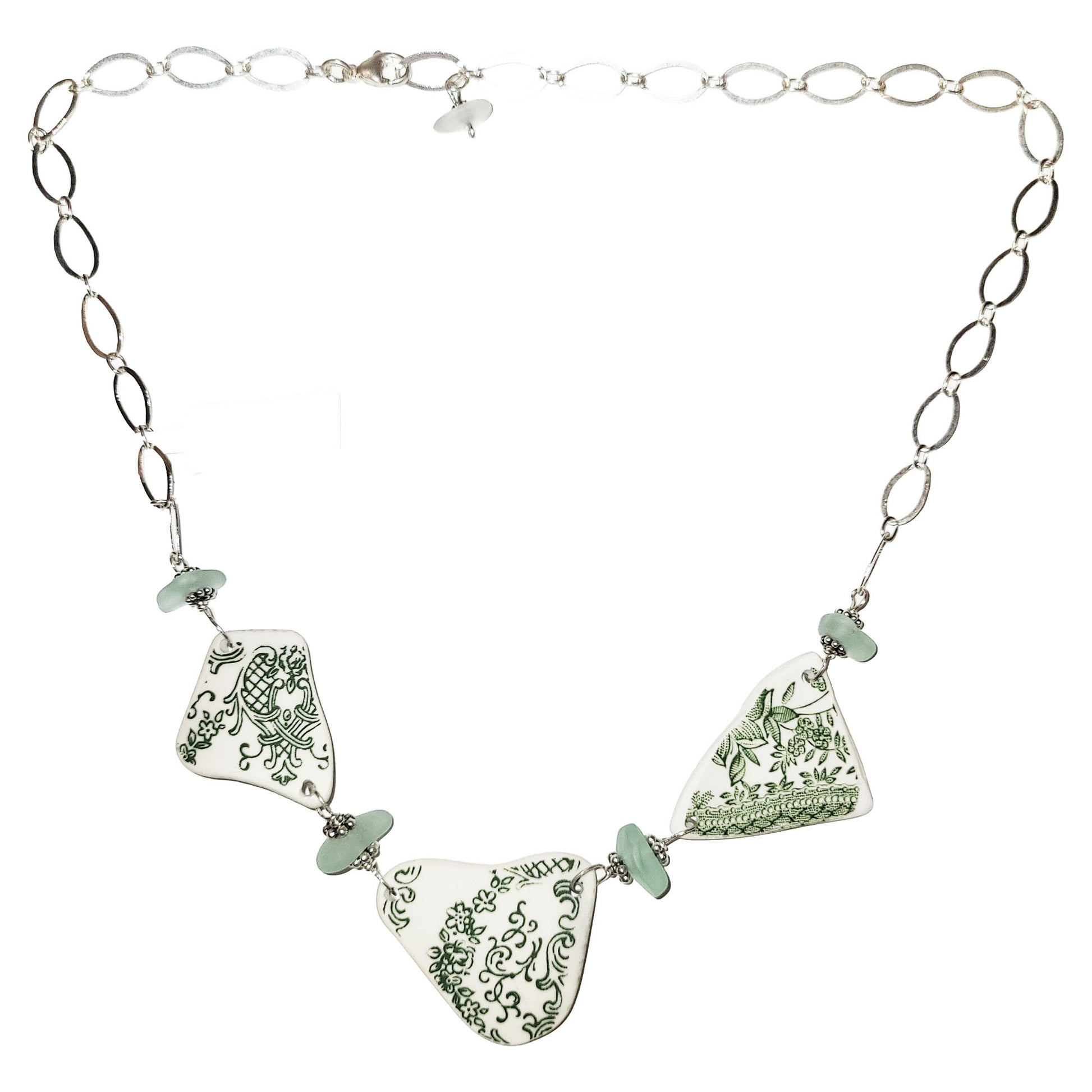 Pottery and Sterling Necklace - Three Green