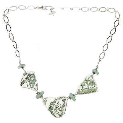 Pottery and Sterling Necklace - Three Green