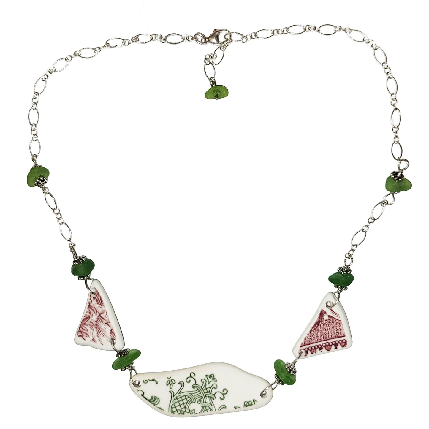 Pottery and Sterling Necklace - Pink-Green-Pink