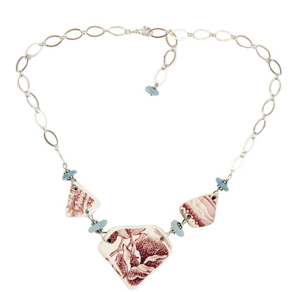 Pottery and Sterling Necklace - Three Pink