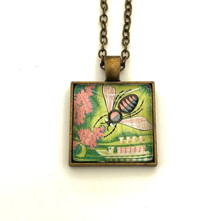 Postage Stamp Necklace - 1963 Romania Honey Bee 1.35