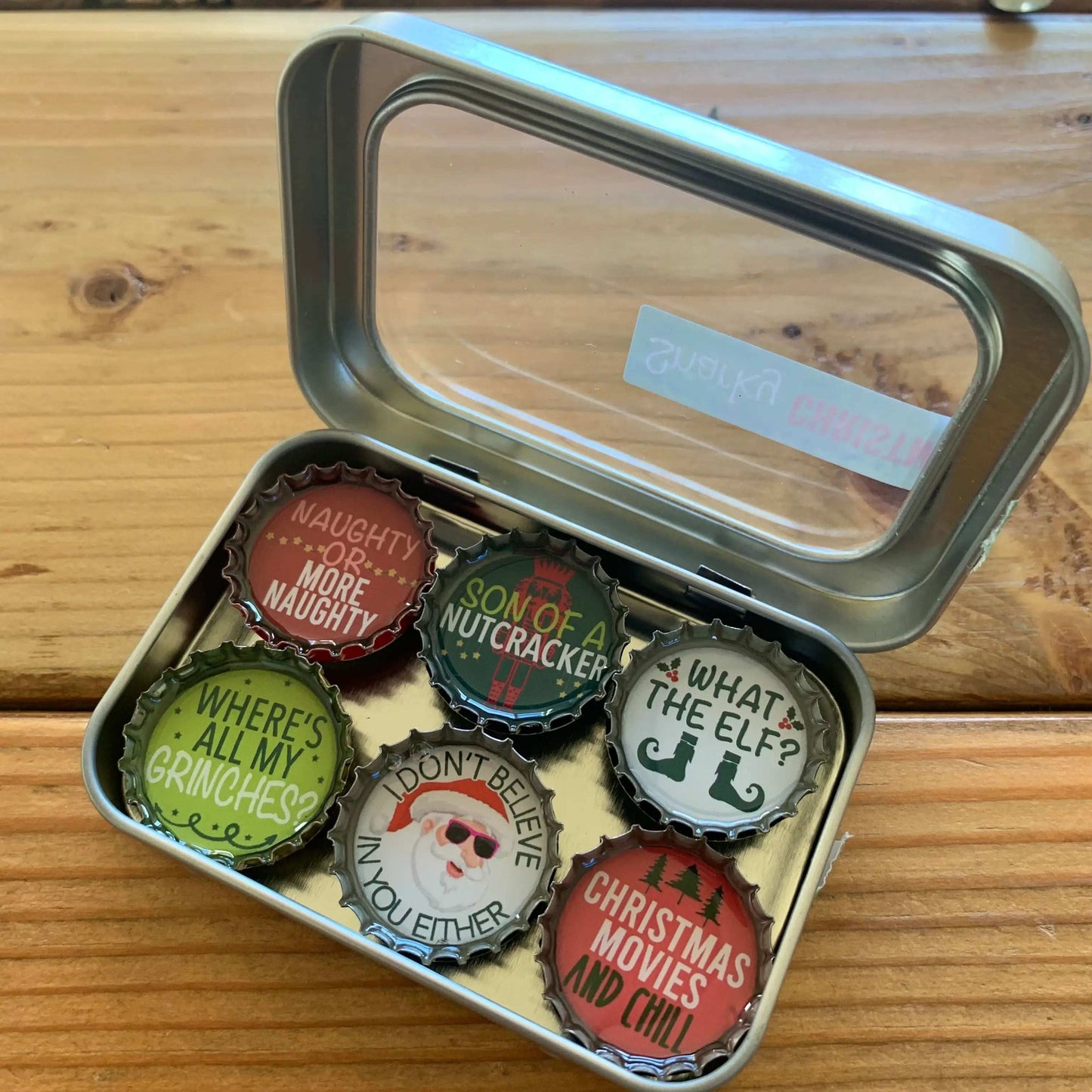 Bottle Cap Magnets - Snarky Christmas