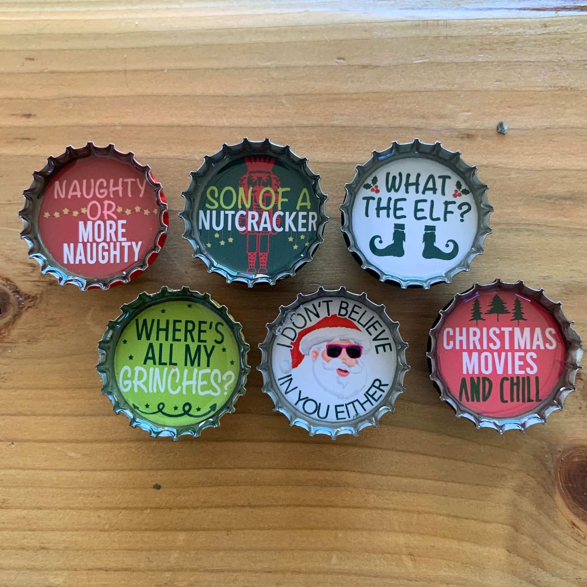 Bottle Cap Magnets - Snarky Christmas