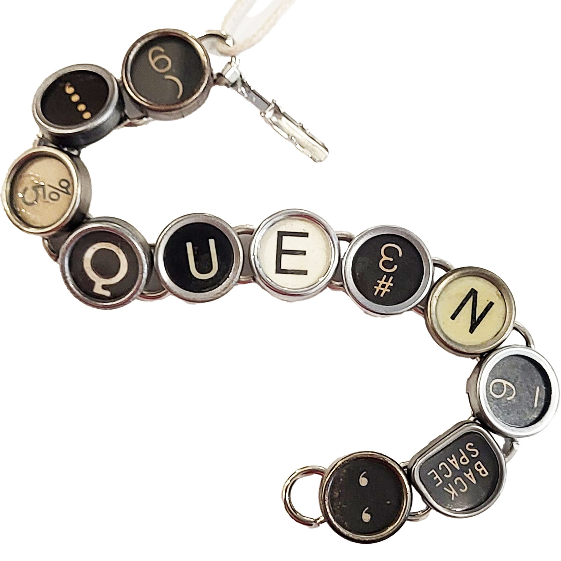 Typewriter Key Bracelet that spells Queen