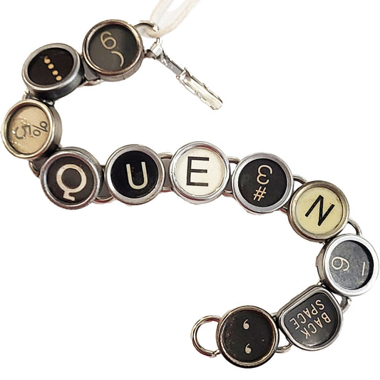 Typewriter Key Bracelet that spells Queen
