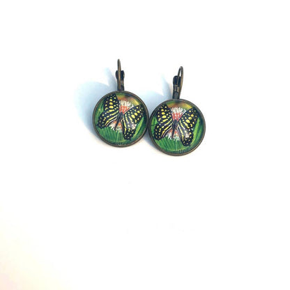 Postage Stamp Earrings -  2003 Australia Green-Spotted Triangle Butterfly