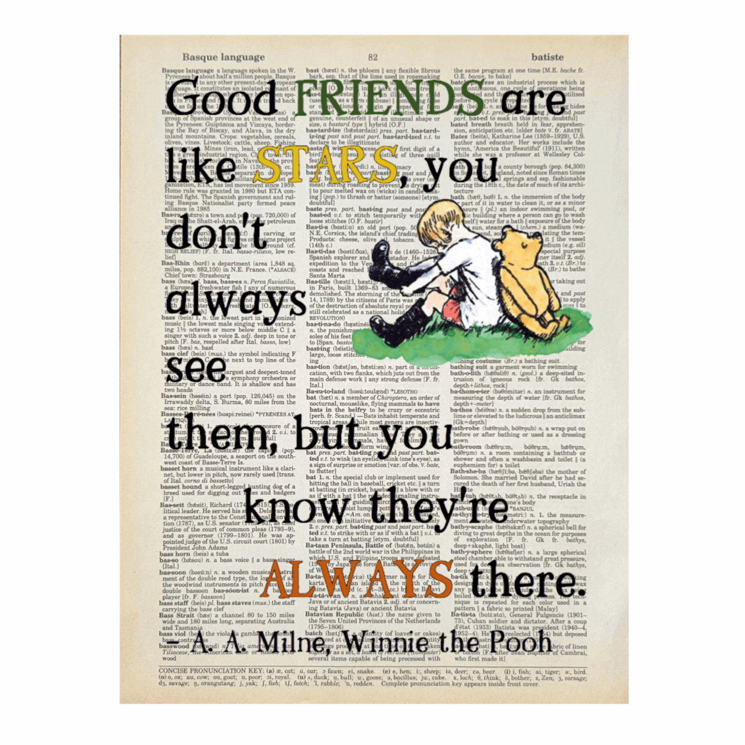 Vintage Book Page Print - Good Friends are Like Stars
