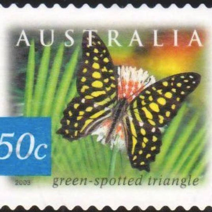 Postage Stamp Earrings -  2003 Australia Green-Spotted Triangle Butterfly