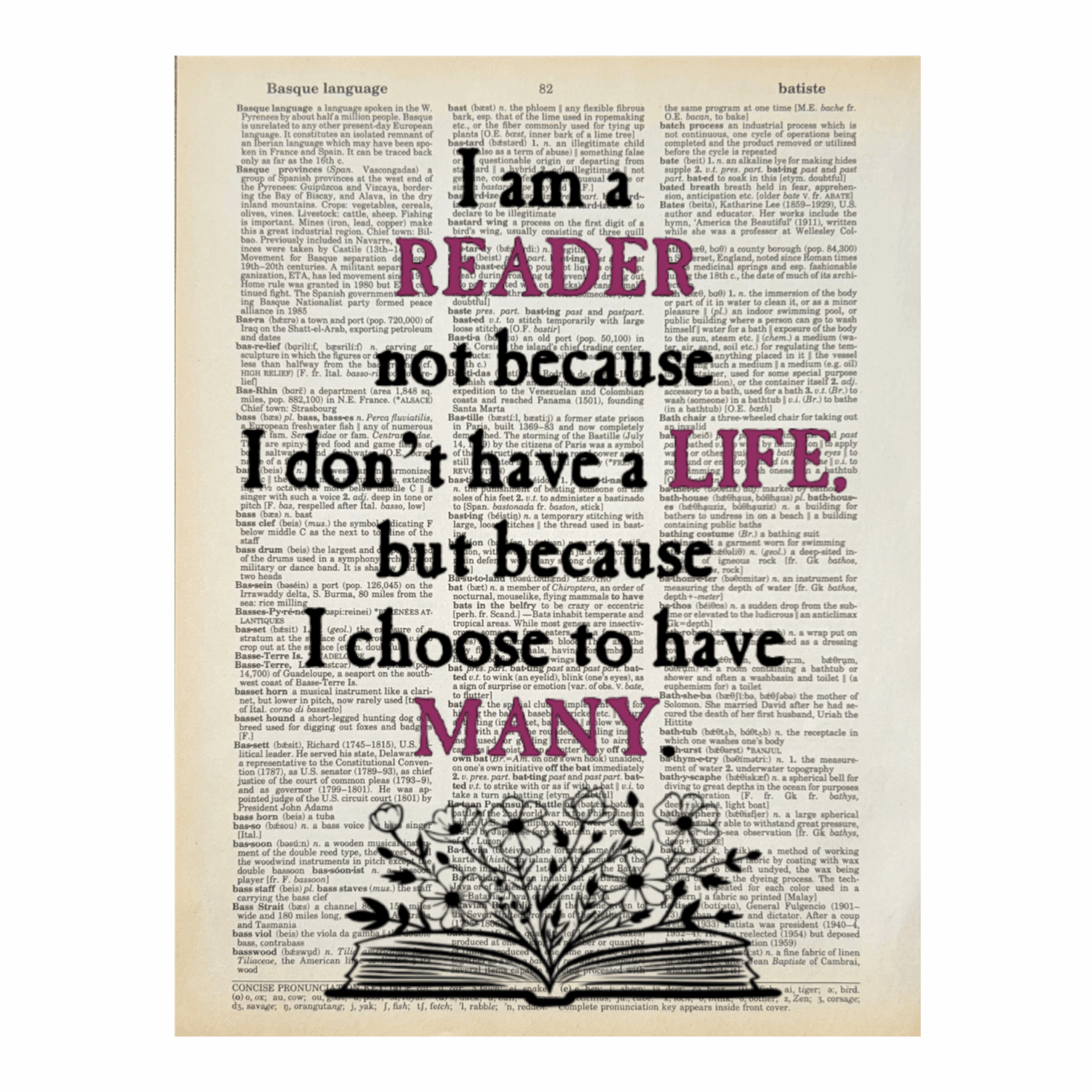 Vintage Book Page Print - I am a Reader (048)