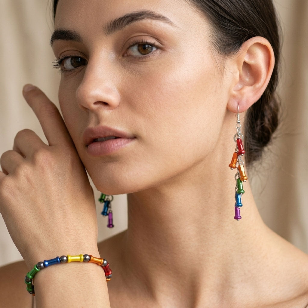 Spoke Nipple Rainbow Earrings