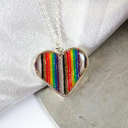 Ribbon Cable Rainbow Heart Necklace