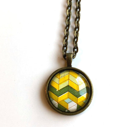 Postage Stamp Necklace - 1982 UK Chevron British Traditional Textile
